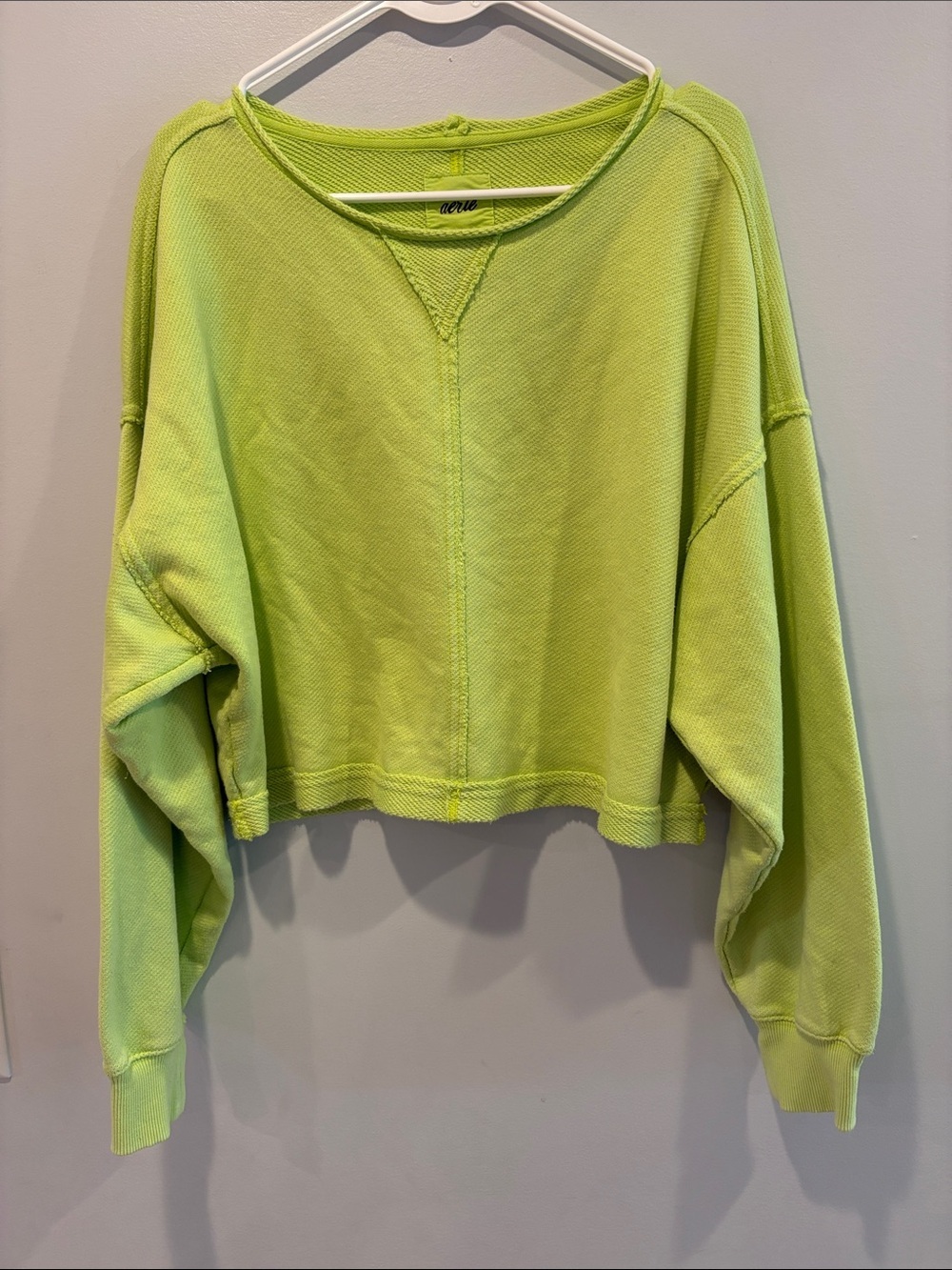 aerie Neon Lime Cropped Pullover Sweatshirt ptp 26 waist 22 all unstretched